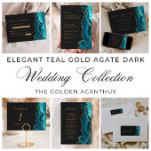 Blaugrüne Achat-Gold-Dunkle Hochzeit Tischnummer