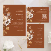 Elegante moderne Terrakotta-Floral-Boho-Hochzeit Programm