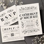 Vintage Schwarz-Creme-Retro-Hochzeitskarte Begleitkarte