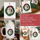 Elegant Watercolor Wreath with Bow Christmas Photo Magnet