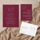Botanical Monogram Burgundy Script Wedding RSVP (Personalisiere diese Kollektion eines unabhängigen Creators.)