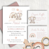 Elephant Baby Shower, Baby Girl Pastel Einladung
