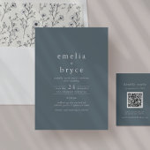 EMELIA QR Code Navy Floral Minimal einfache Hochze All In One Einladung