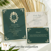 Emerald Green Baroque Gold Wedding RSVP Karte