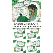 Foto Green Gold Glitzer Floral Quinceanera Programm