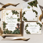 Smaragdgrün Goldene Rosen Quinceañera Programm