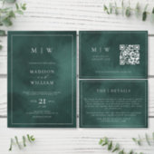 Emerald Green Monogram & Border Elegant Wedding Einladung (Personalisiere diese Kollektion eines unabhängigen Creators.)