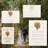 Mehrfarbige Blume Liebe Bäume Hochzeit Einladung