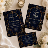 Verzauberte Mitternachtsblaue Herbsthochzeit Save The Date