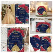 Quinceañera Verzauberte Rote Rosen Blumenschwarz Einladung