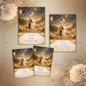Enchanted Starry Night Lake blue & gold Wedding Einladung