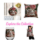 Pink Cabbage Rose Tea Print Cut Sew Bag Zubehörtasche