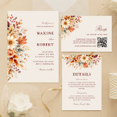 Herbstlaub Botanischer QR-Code Foto Hochzeit Einladung