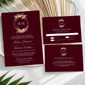 Fall Wildblume Wappen QR Code Burgundy Hochzeit Einladung