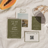 Classy Olive Green Old Money QR Code Photo Wedding Einladung