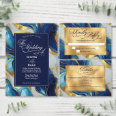 Monogram Imitats Hochzeit Gold, Blau und Weiß Untersetzer (Personalisiere diese Kollektion eines unabhängigen Creators.)