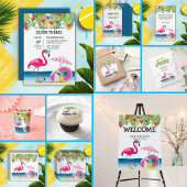 Festlicher Sommer Strand Pink Flamingo Baby Dusche Geschenkanhänger