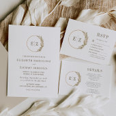 Boho Pampas Grass Monogram Wreath Beige Wedding Einladung