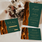 Burnt Orange Gold Agate Dark Green Wedding Program Fächer