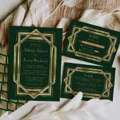 Vintagen 20er Deko Frame Green Gold Wedding Einladung