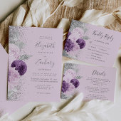 Floral Lila Silver Glitzer Lavendel Postkarte