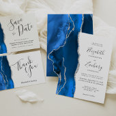 Modernes Royal Blue Silver Agate Wedding RSVP