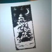 Fir Tree in Snowy Landscape Lino Print Notebook Notizblock