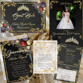 Floral & Gold Leaves - Black Quinceanera Program Programm