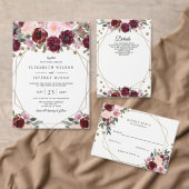 Burgundy Blush Gold Floral Monogram Wedding Rett T Save The Date (Personalisiere diese Kollektion eines unabhängigen Creators.)