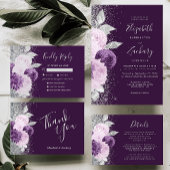 Floral Deep Lila Lavender Silver Glitzer Postkarte