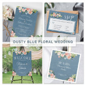 Blütenblau und pfirsichrot rustikale Hochzeit Einladung