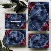 Hochzeit des QR-Codes für Navy Blue Burgundy Silve Einladung