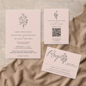 Pink Blume Bouquet Qr Wedding Website Begleitkarte (Personalisiere diese Kollektion eines unabhängigen Creators.)