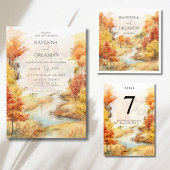 Landschaft Roter Herbst Fluss Wald Hochzeit Save The Date