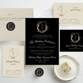 Formales Cream Black Monogram Gold Wappen Foto Save The Date