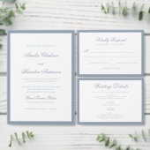 Formale klassische staubblaue Border-Script-Hochze Einladung (Personalisiere diese Kollektion eines unabhängigen Creators.)