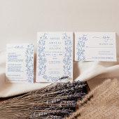 Elegantes französisches Dusty Blue Vintage Hochzei Programm