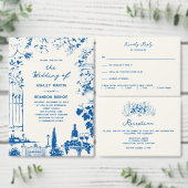 Whimsical French Blue Botanical Crest Wedding Rechteckiger Pappuntersetzer (Personalisiere diese Kollektion eines unabhängigen Creators.)