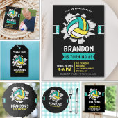 Funny Volleyball Boy Birthday Runder Aufkleber