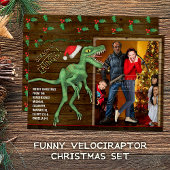 Funny Christmas Velociraptor Dinosaur Custom Text Runder Aufkleber
