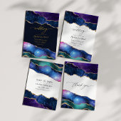 Eleganter Galaxy Blue, Lila & Gold Agate QR Code Einladung