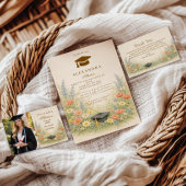 Elegant Floral Graduation Party Celebration Dankeskarte