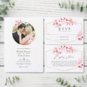 Geometrisches Pink Spring Cherry Blossom Wedding F Save The Date (Personalisiere diese Kollektion eines unabhängigen Creators.)