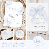 Gingham Blue Bow Baby Shower Einladung