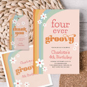 Groovy Daisies Girls 4. Geburtstagseinladung Einladung