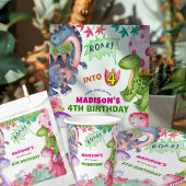 Cute Girl Dinosaur 4th Birthday Invitation Einladung