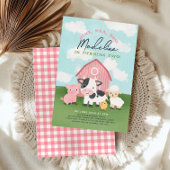 Mädchen Rosa Gingham Bauernhof 3. Geburtstag Einladung