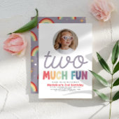 Girls Colorful Two Much Fun Rainbow 2nd Birthday Serviette