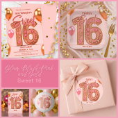 Stilvolles Weiß Pink und Gold Sweet 16 Weinetikett