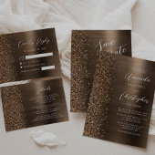 Bronze Brushed Metal Glitter Script Wedding RSVP Karte